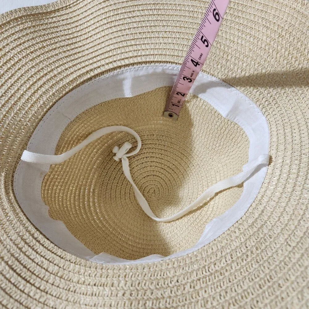 GO Women's Straw Floppy Foldable Wide Brim Bow Embellished Hat Summer Beach Walk